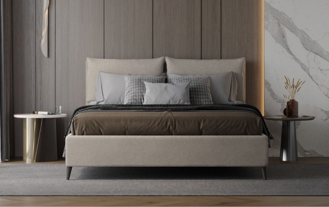 Orchidea Bed - Upholstered, Beige, King with storage