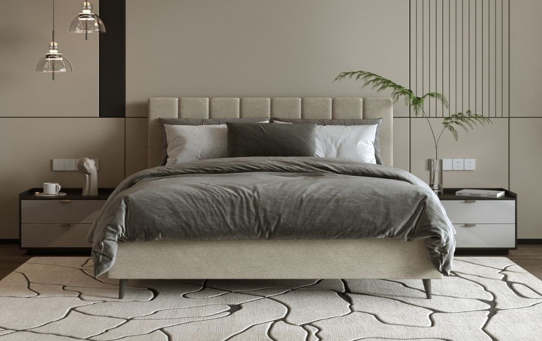 Tulipano Bed - Upholstered, Beige, King with storage